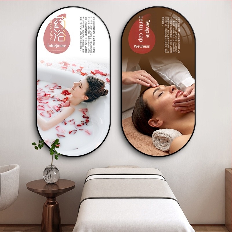 Tablou decorativ pentru centru de Medicină Tradițională Chineză și fundal pentru salon de înfrumusețare, ilustrație a terapiei pentru cap, înrămat