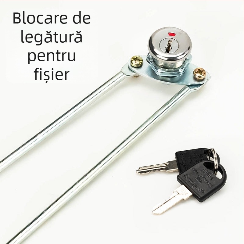 Lacăt pentru dosare cu ușă metalică, afișaj, mecanism cu tijă de conectare sus–jos; potrivit pentru dulapuri de personal și arhive; cilindru de închidere.