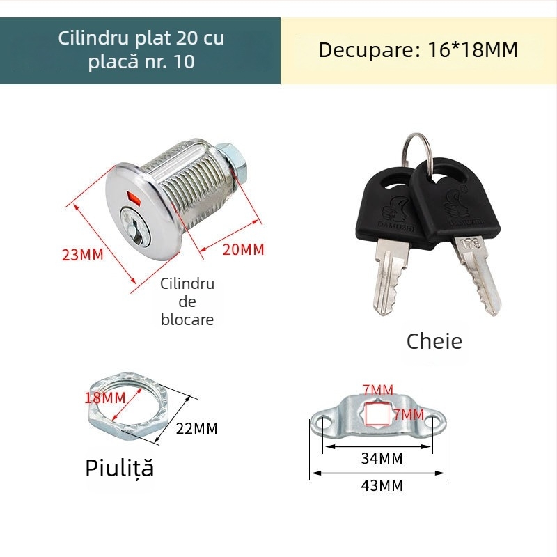 Lacăt pentru dosare cu ușă metalică, afișaj, mecanism cu tijă de conectare sus–jos; potrivit pentru dulapuri de personal și arhive; cilindru de închidere.