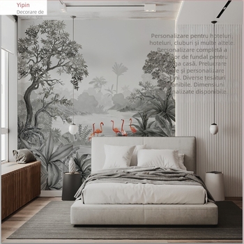 Tapet american retro cu plante din pădurea tropicală, pânză murală fără cusături pentru perete, certificat ecologic