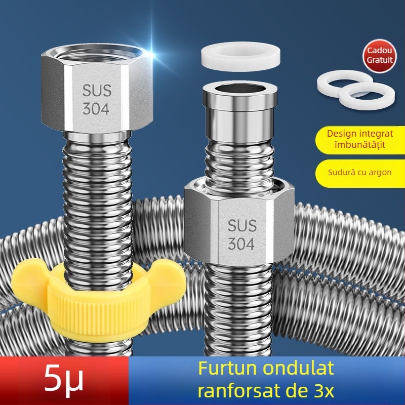  conductă flexibilă din oțel inoxidabil 304, pereți îmbunătățiți, țeavă corrugată, intrare apă caldă/rece pentru boiler și toaletă, furtun metal cu protecție la explozie