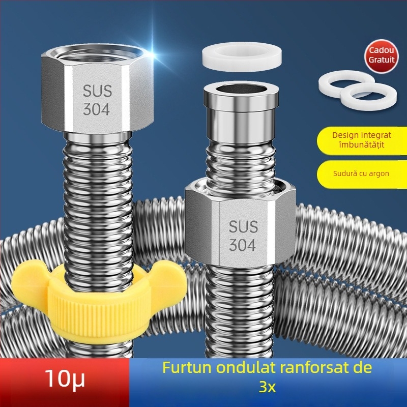  conductă flexibilă din oțel inoxidabil 304, pereți îmbunătățiți, țeavă corrugată, intrare apă caldă/rece pentru boiler și toaletă, furtun metal cu protecție la explozie