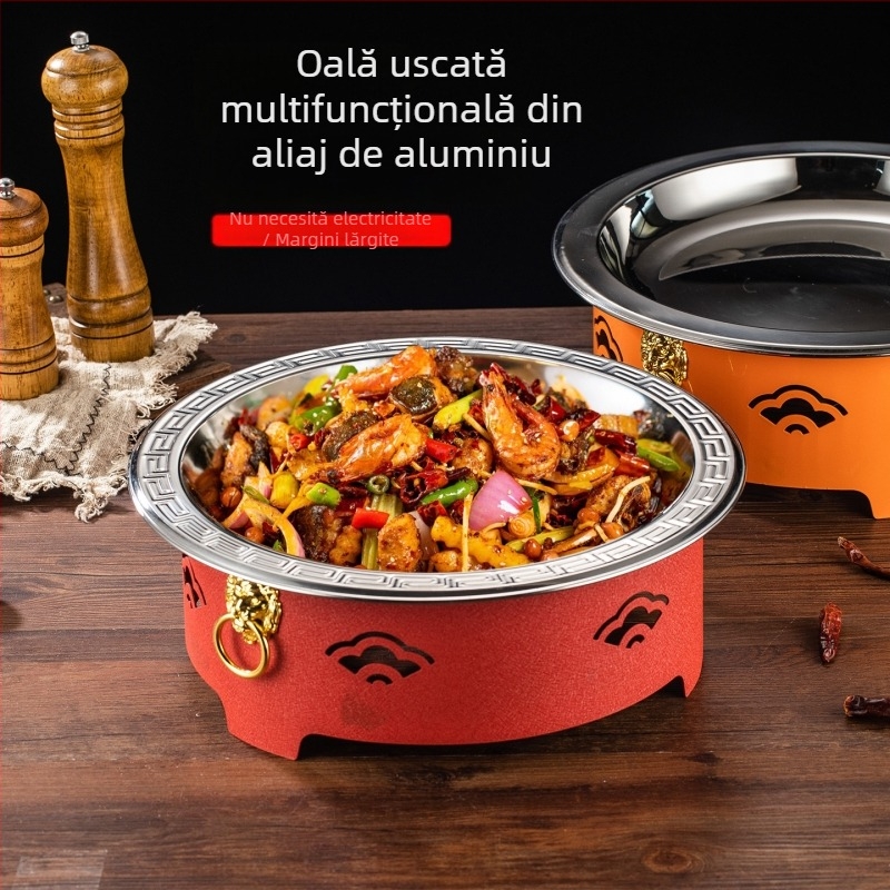 Set de arzător cu alcool și oală mică de gătit, oțel inox, model Dry Pot, stil Chinez nou, bază de încălzire integrată