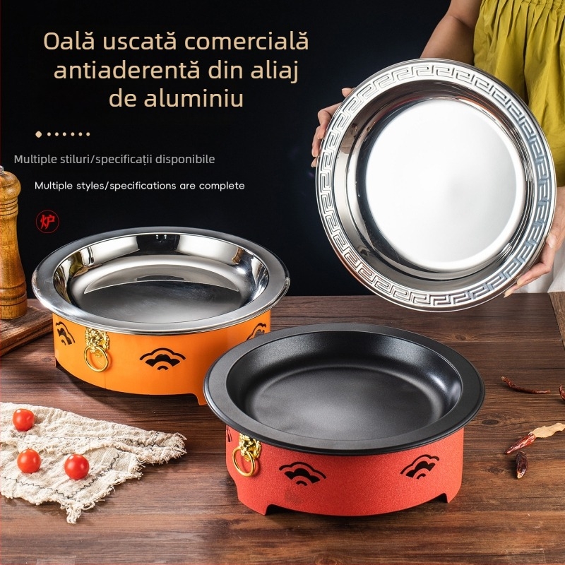 Set de arzător cu alcool și oală mică de gătit, oțel inox, model Dry Pot, stil Chinez nou, bază de încălzire integrată