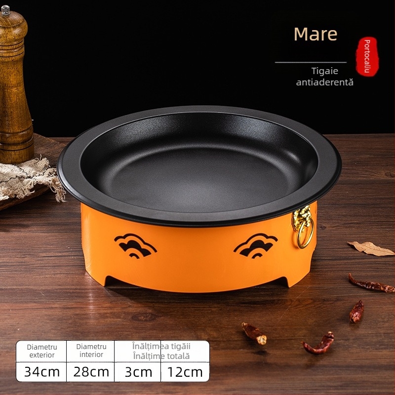 Set de arzător cu alcool și oală mică de gătit, oțel inox, model Dry Pot, stil Chinez nou, bază de încălzire integrată