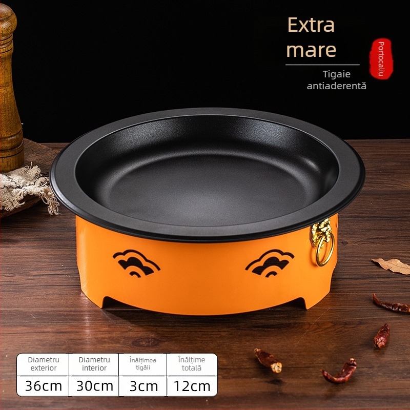 Set de arzător cu alcool și oală mică de gătit, oțel inox, model Dry Pot, stil Chinez nou, bază de încălzire integrată