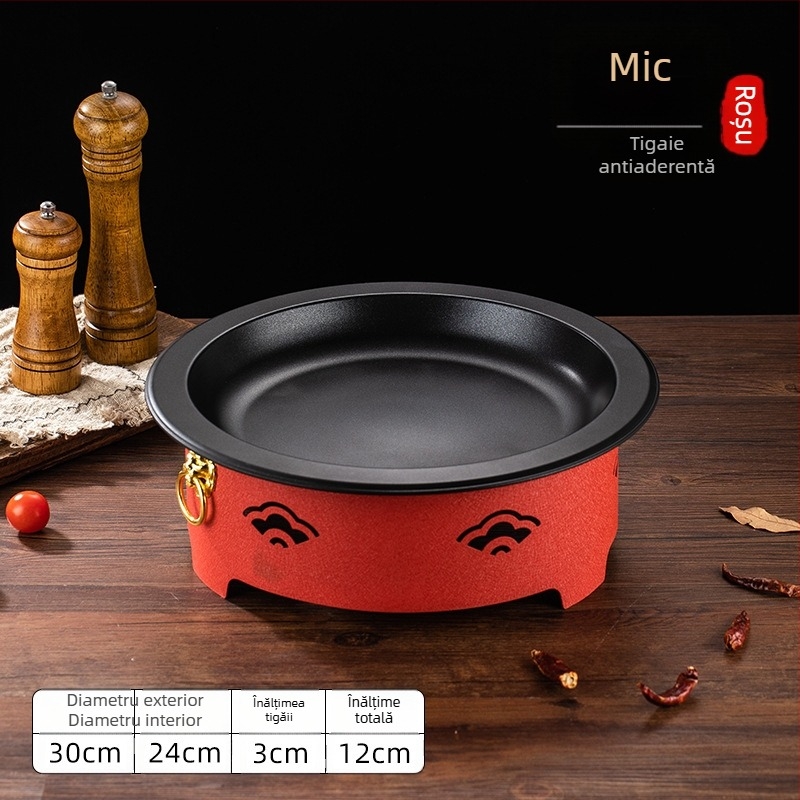Set de arzător cu alcool și oală mică de gătit, oțel inox, model Dry Pot, stil Chinez nou, bază de încălzire integrată