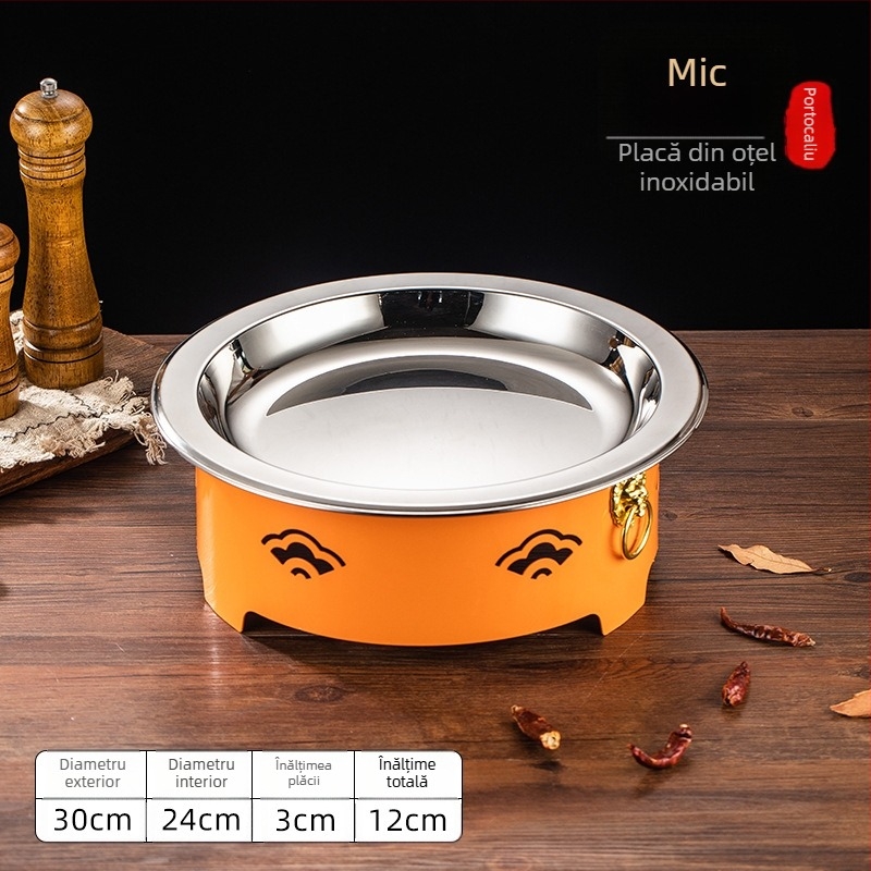 Set de arzător cu alcool și oală mică de gătit, oțel inox, model Dry Pot, stil Chinez nou, bază de încălzire integrată