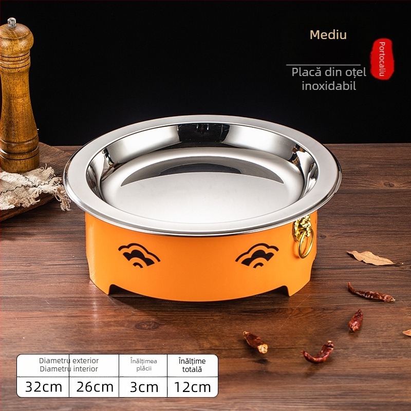 Set de arzător cu alcool și oală mică de gătit, oțel inox, model Dry Pot, stil Chinez nou, bază de încălzire integrată