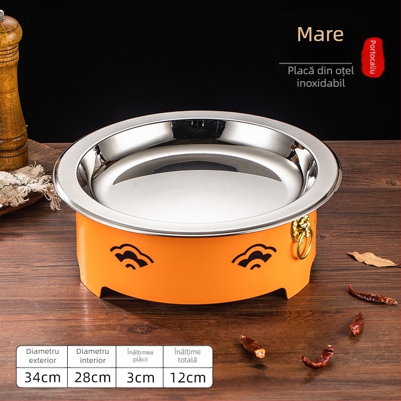 Set de arzător cu alcool și oală mică de gătit, oțel inox, model Dry Pot, stil Chinez nou, bază de încălzire integrată