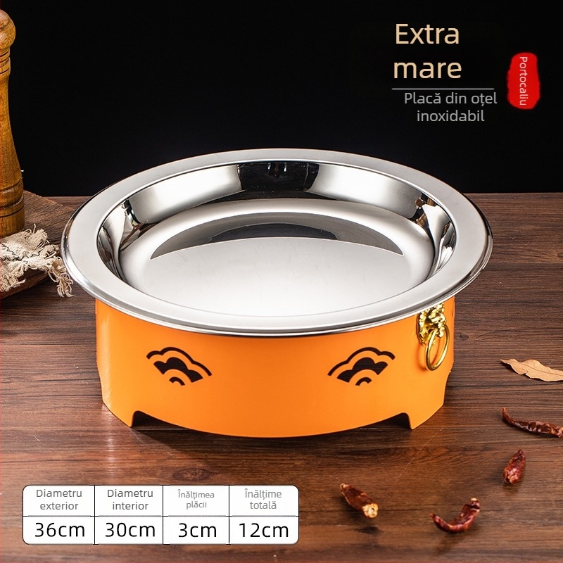 Set de arzător cu alcool și oală mică de gătit, oțel inox, model Dry Pot, stil Chinez nou, bază de încălzire integrată