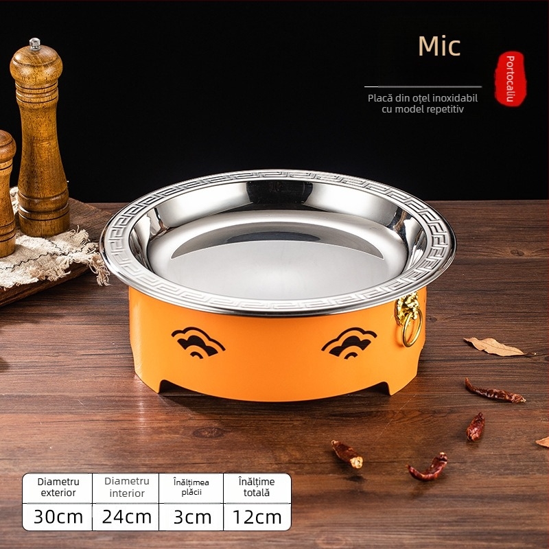 Set de arzător cu alcool și oală mică de gătit, oțel inox, model Dry Pot, stil Chinez nou, bază de încălzire integrată