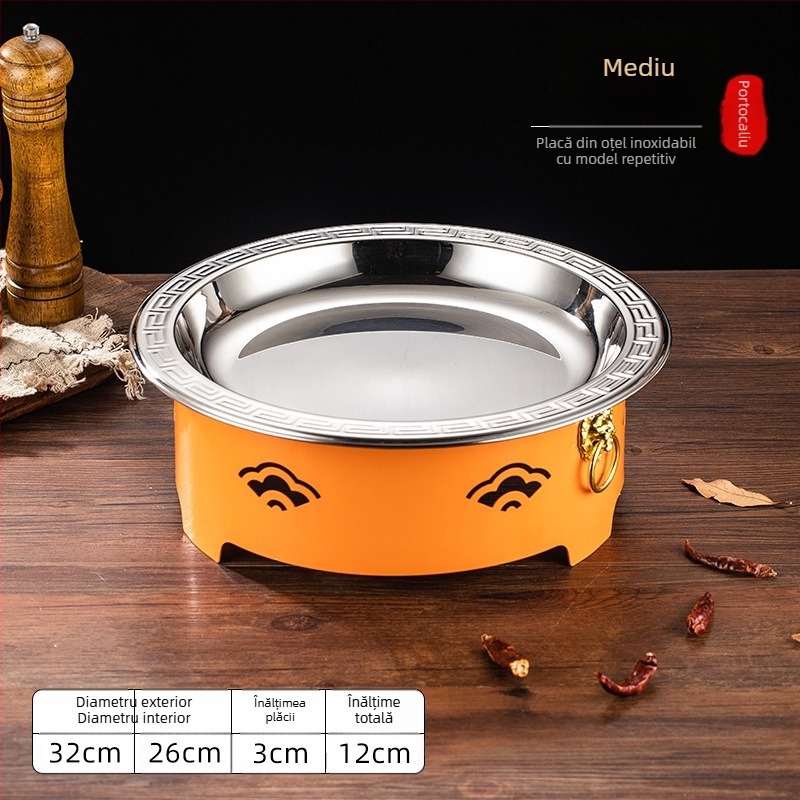 Set de arzător cu alcool și oală mică de gătit, oțel inox, model Dry Pot, stil Chinez nou, bază de încălzire integrată