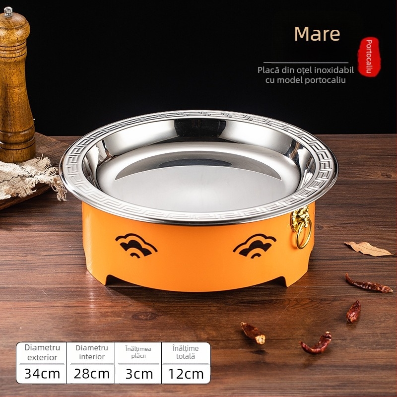 Set de arzător cu alcool și oală mică de gătit, oțel inox, model Dry Pot, stil Chinez nou, bază de încălzire integrată