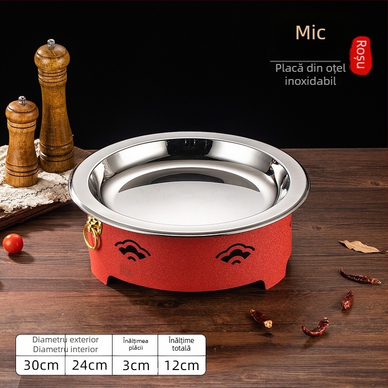 Set de arzător cu alcool și oală mică de gătit, oțel inox, model Dry Pot, stil Chinez nou, bază de încălzire integrată