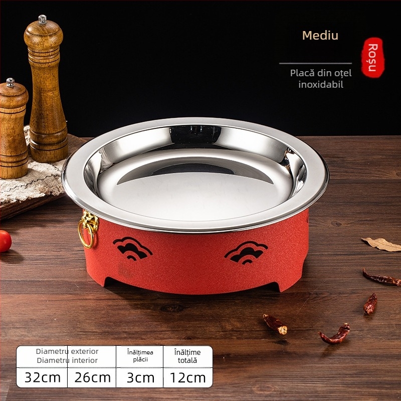 Set de arzător cu alcool și oală mică de gătit, oțel inox, model Dry Pot, stil Chinez nou, bază de încălzire integrată