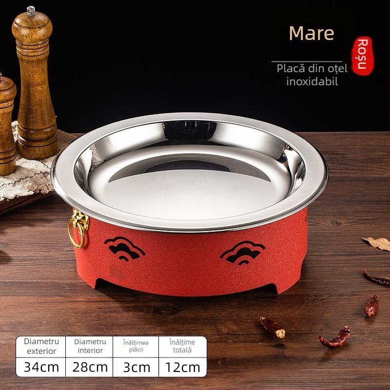 Set de arzător cu alcool și oală mică de gătit, oțel inox, model Dry Pot, stil Chinez nou, bază de încălzire integrată