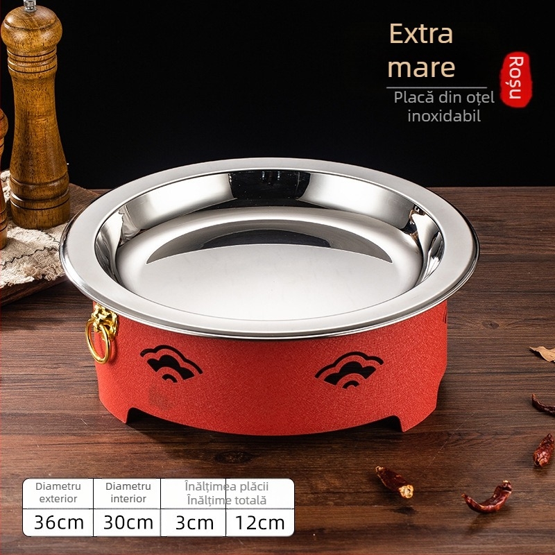 Set de arzător cu alcool și oală mică de gătit, oțel inox, model Dry Pot, stil Chinez nou, bază de încălzire integrată