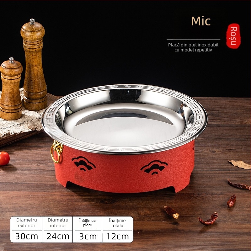 Set de arzător cu alcool și oală mică de gătit, oțel inox, model Dry Pot, stil Chinez nou, bază de încălzire integrată