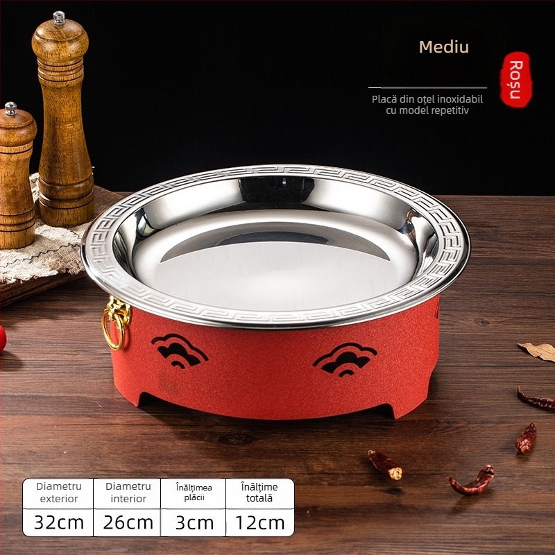 Set de arzător cu alcool și oală mică de gătit, oțel inox, model Dry Pot, stil Chinez nou, bază de încălzire integrată