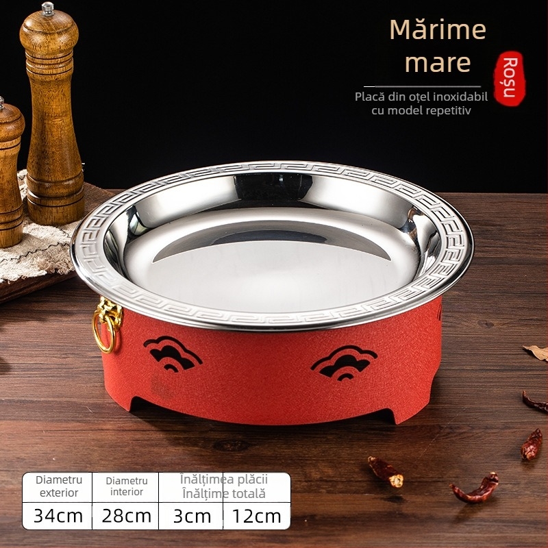 Set de arzător cu alcool și oală mică de gătit, oțel inox, model Dry Pot, stil Chinez nou, bază de încălzire integrată