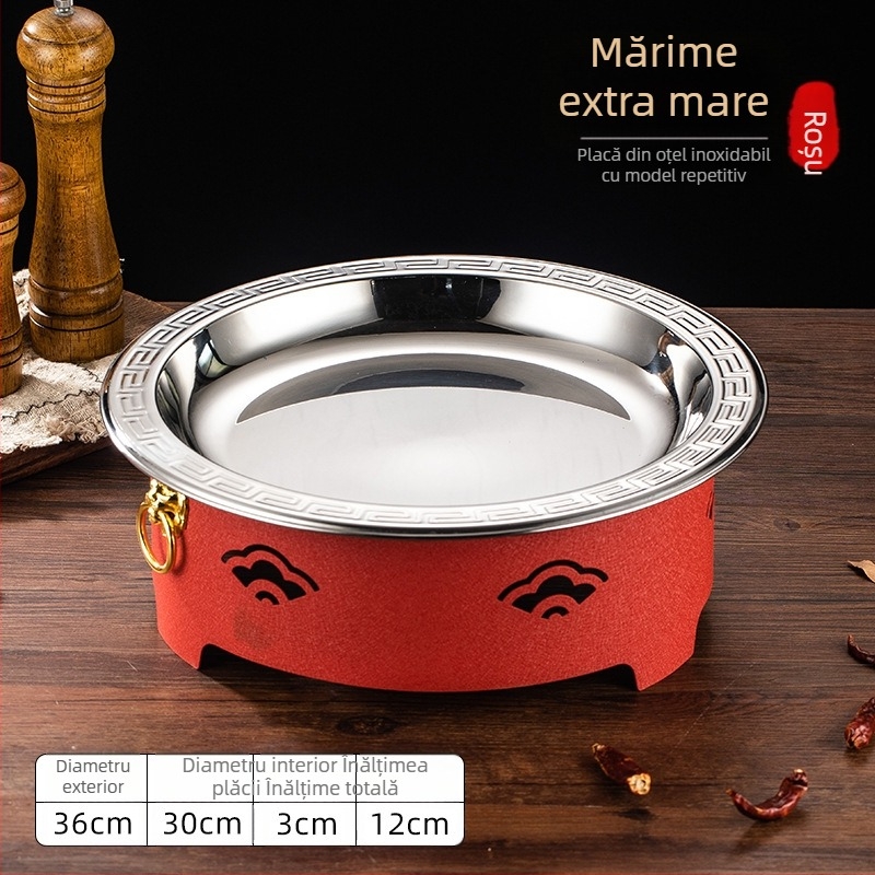 Set de arzător cu alcool și oală mică de gătit, oțel inox, model Dry Pot, stil Chinez nou, bază de încălzire integrată
