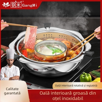 Oală de fondue chinezesc din oțel inoxidabil cu separator, două arome, 4,1–6 L, pentru uz casnic sau comercial