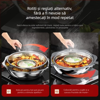 Oală de fondue chinezesc din oțel inoxidabil cu separator, două arome, 4,1–6 L, pentru uz casnic sau comercial