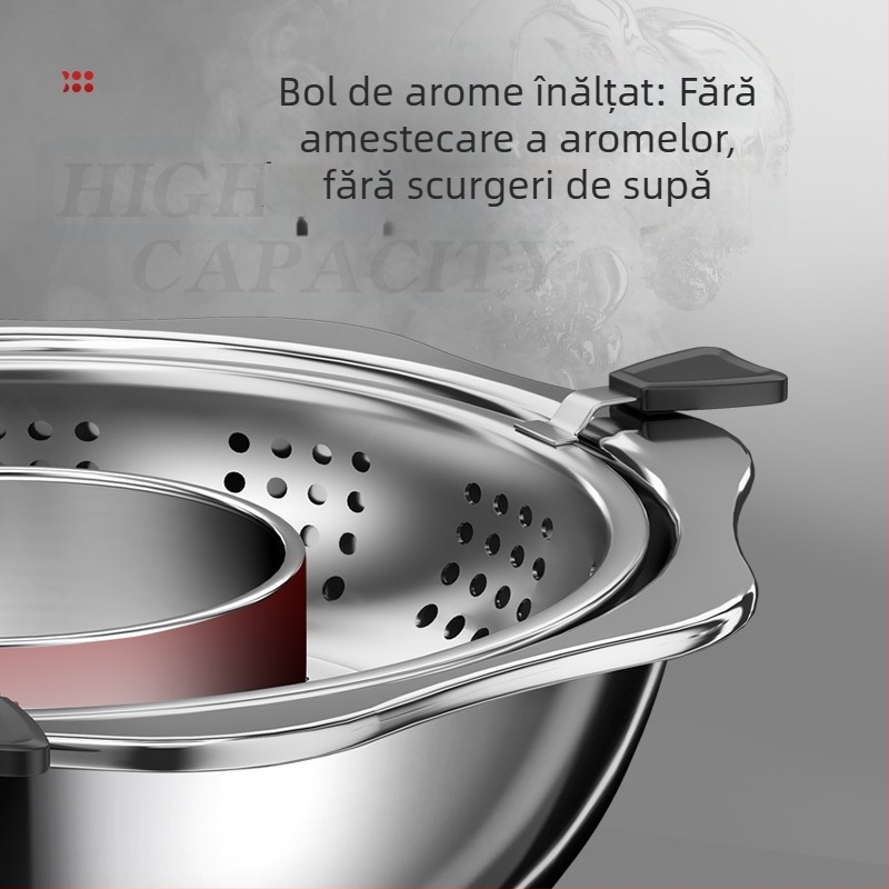 Oală de fondue chinezesc din oțel inoxidabil cu separator, două arome, 4,1–6 L, pentru uz casnic sau comercial