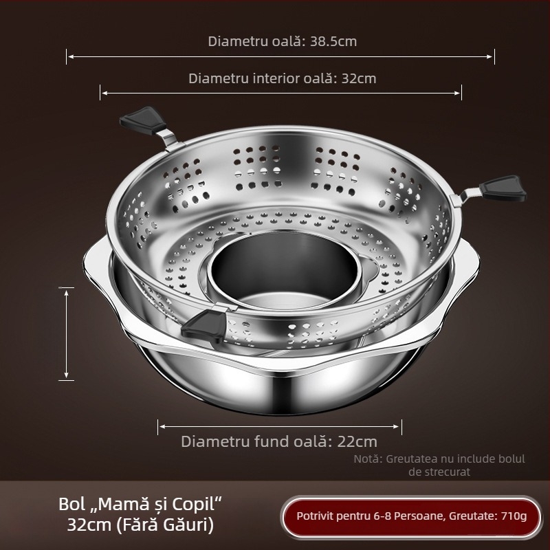 Oală de fondue chinezesc din oțel inoxidabil cu separator, două arome, 4,1–6 L, pentru uz casnic sau comercial