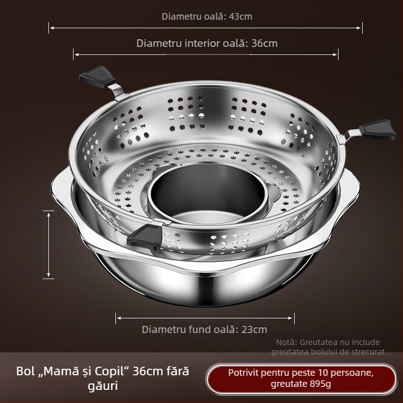 Oală de fondue chinezesc din oțel inoxidabil cu separator, două arome, 4,1–6 L, pentru uz casnic sau comercial