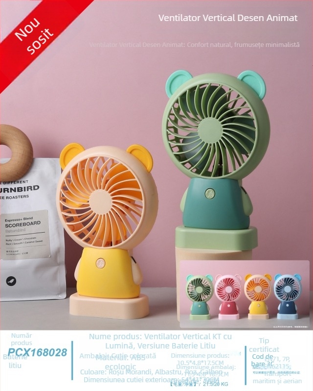Ventilator portabil USB, baterie încorporată, 4 palete, silențios și compact
