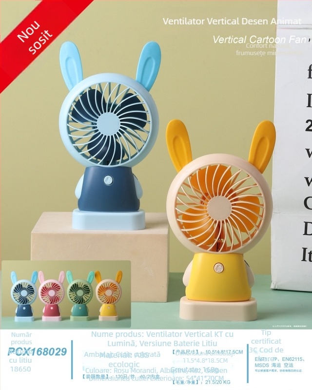 Ventilator portabil USB, baterie încorporată, 4 palete, silențios și compact