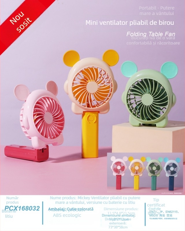Ventilator portabil USB, baterie încorporată, 4 palete, silențios și compact