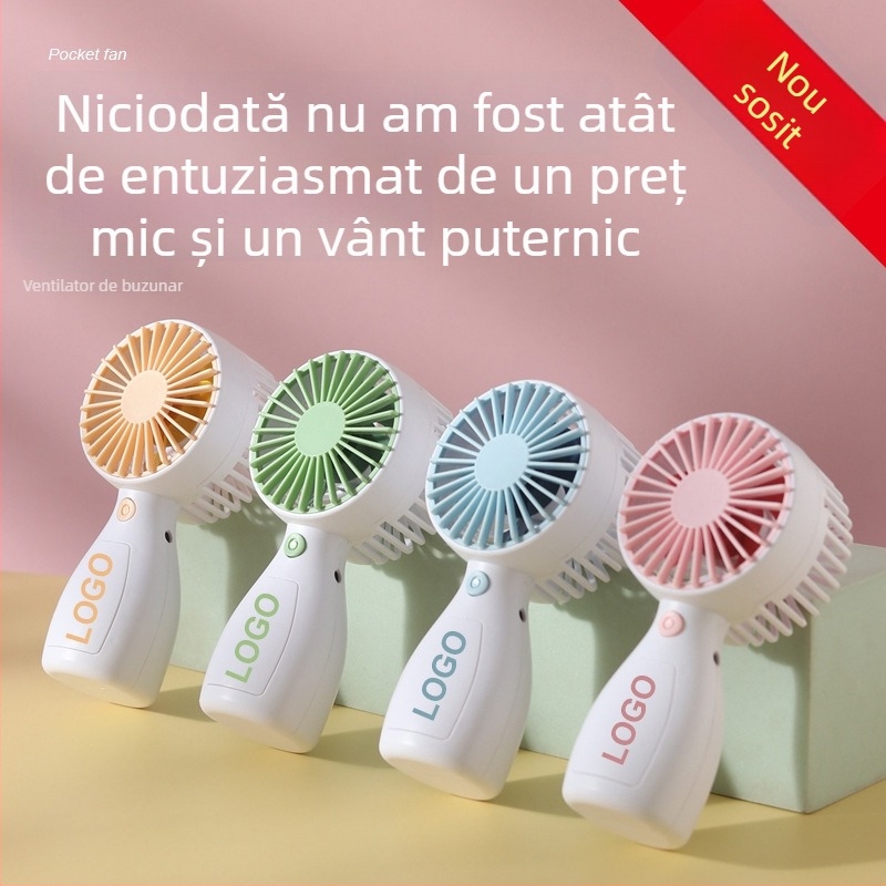 Ventilator portabil USB, baterie încorporată, 4 palete, silențios și compact