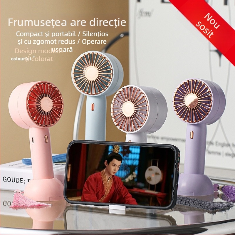 Ventilator portabil USB, baterie încorporată, 4 palete, silențios și compact
