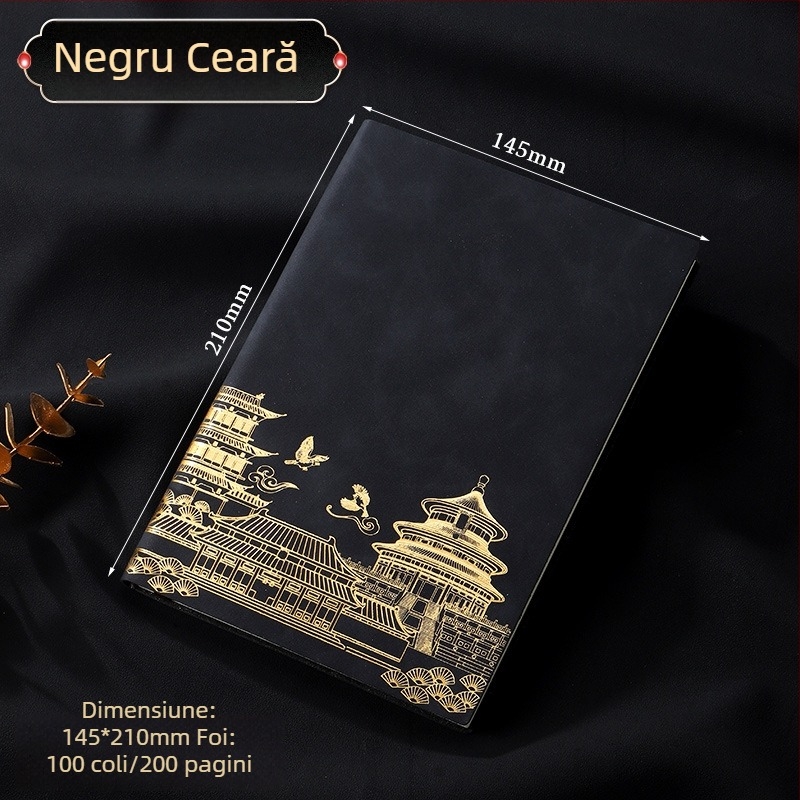Caiet A5 cu copertă din piele sintetică, legare cusută, stil business, set cadou într-o cutie cu logo personalizat