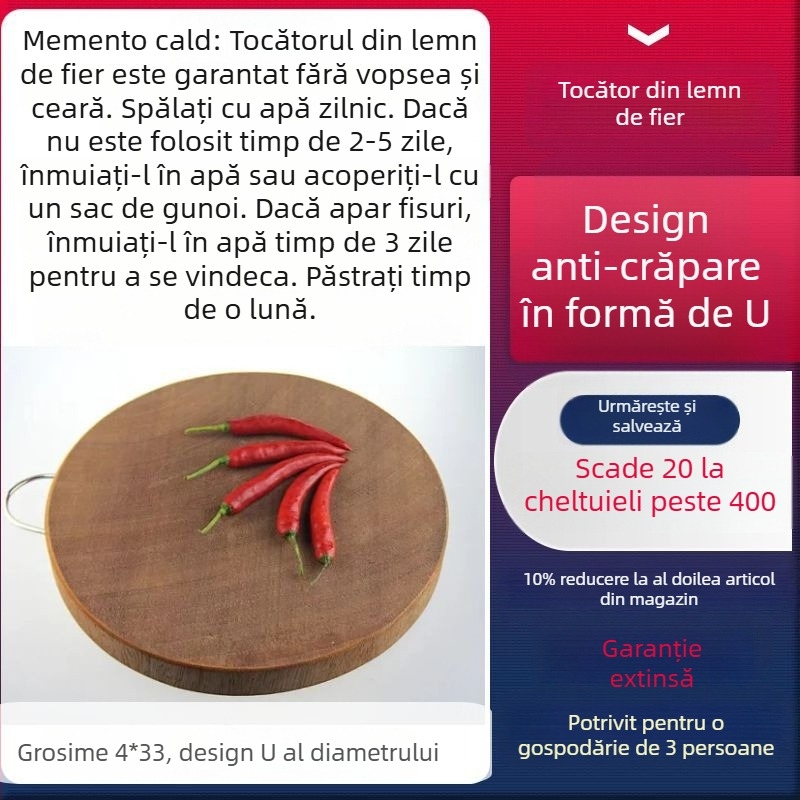 Daltă de tăiat vietnameză din lemn masiv de fier, placă rotundă din lemn pentru bucătărie, uz casnic
