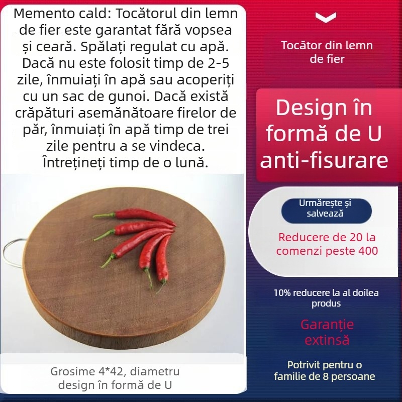 Daltă de tăiat vietnameză din lemn masiv de fier, placă rotundă din lemn pentru bucătărie, uz casnic