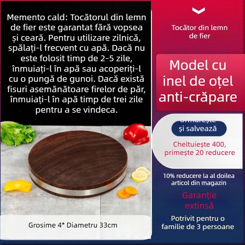 Daltă de tăiat vietnameză din lemn masiv de fier, placă rotundă din lemn pentru bucătărie, uz casnic