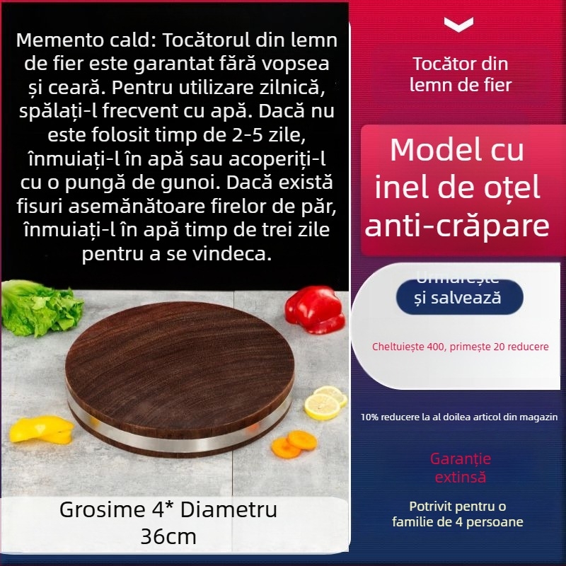 Daltă de tăiat vietnameză din lemn masiv de fier, placă rotundă din lemn pentru bucătărie, uz casnic