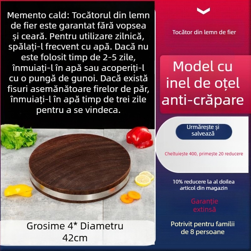 Daltă de tăiat vietnameză din lemn masiv de fier, placă rotundă din lemn pentru bucătărie, uz casnic