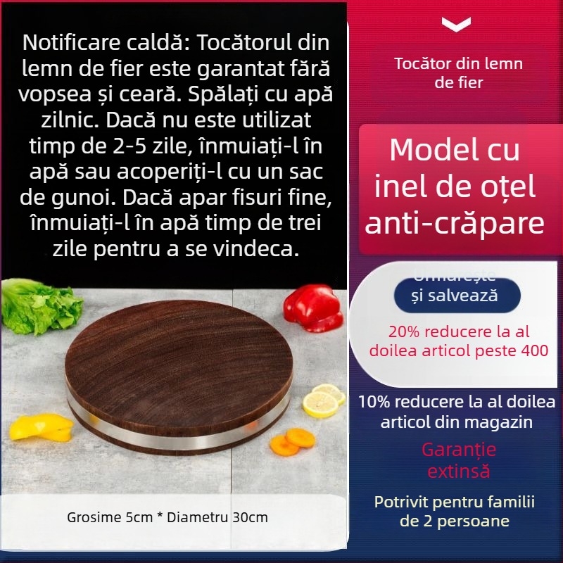 Daltă de tăiat vietnameză din lemn masiv de fier, placă rotundă din lemn pentru bucătărie, uz casnic