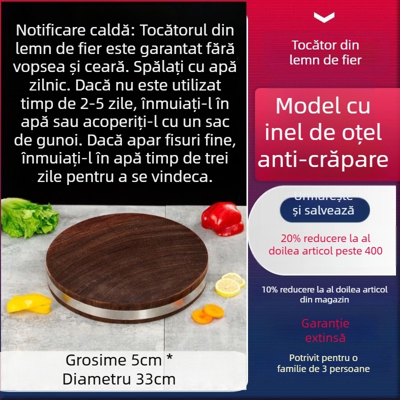 Daltă de tăiat vietnameză din lemn masiv de fier, placă rotundă din lemn pentru bucătărie, uz casnic