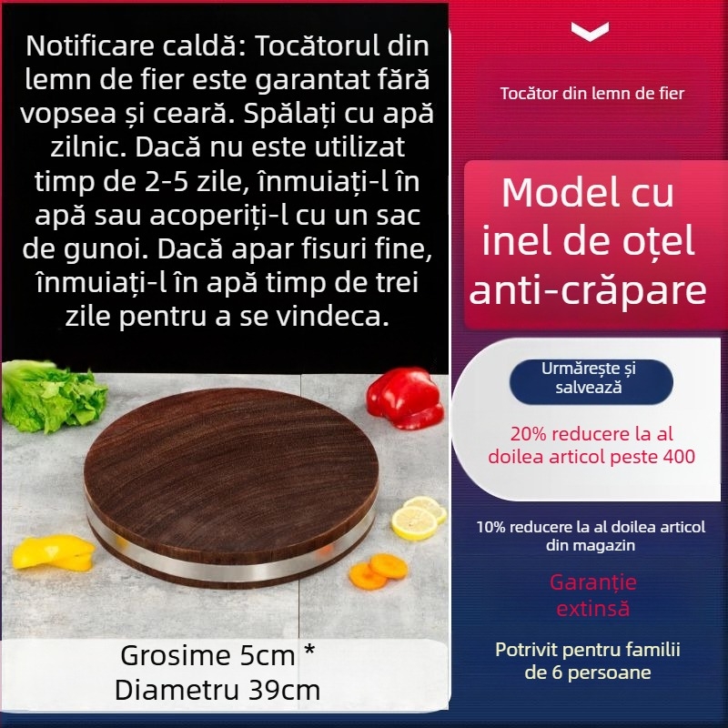 Daltă de tăiat vietnameză din lemn masiv de fier, placă rotundă din lemn pentru bucătărie, uz casnic