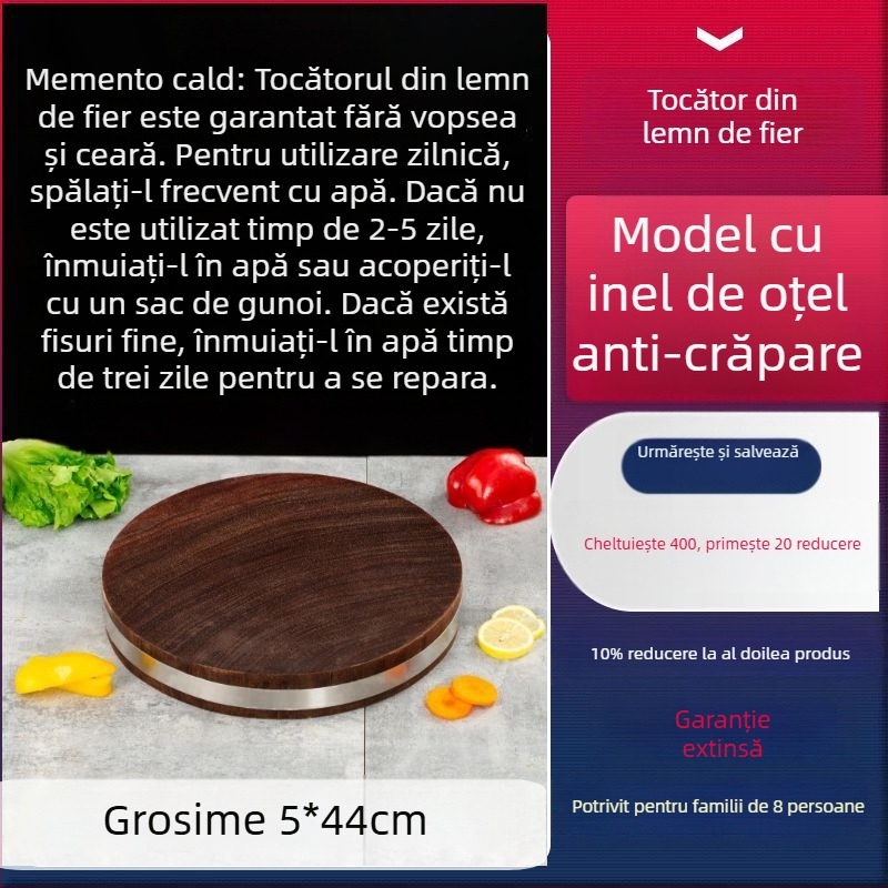 Daltă de tăiat vietnameză din lemn masiv de fier, placă rotundă din lemn pentru bucătărie, uz casnic