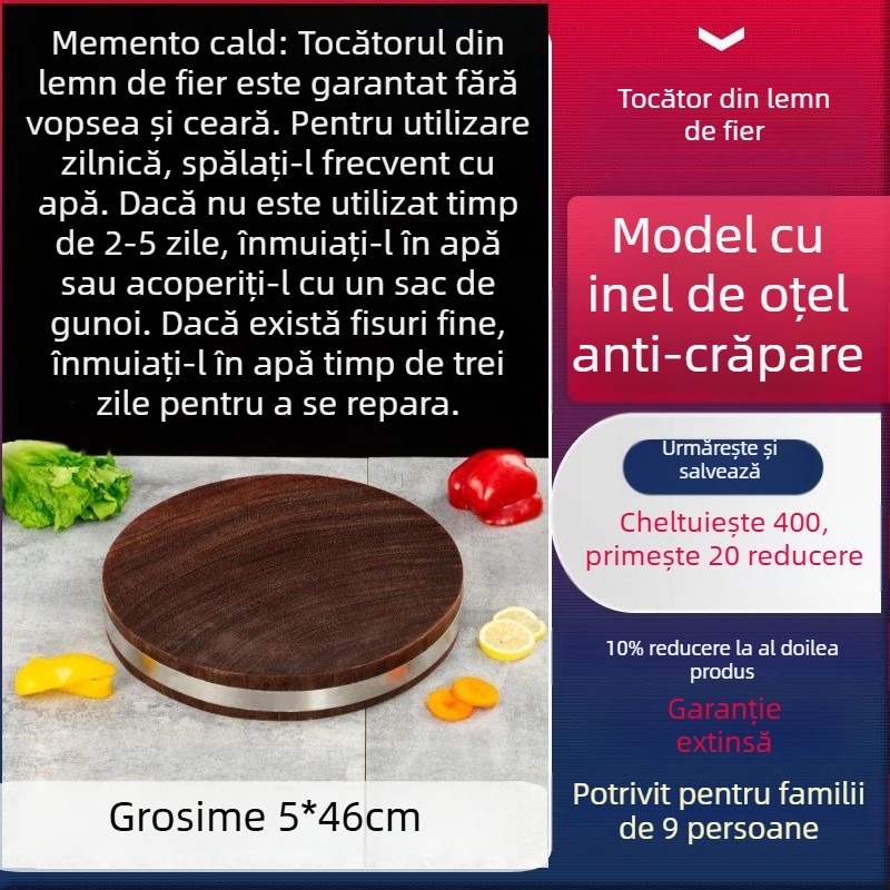Daltă de tăiat vietnameză din lemn masiv de fier, placă rotundă din lemn pentru bucătărie, uz casnic