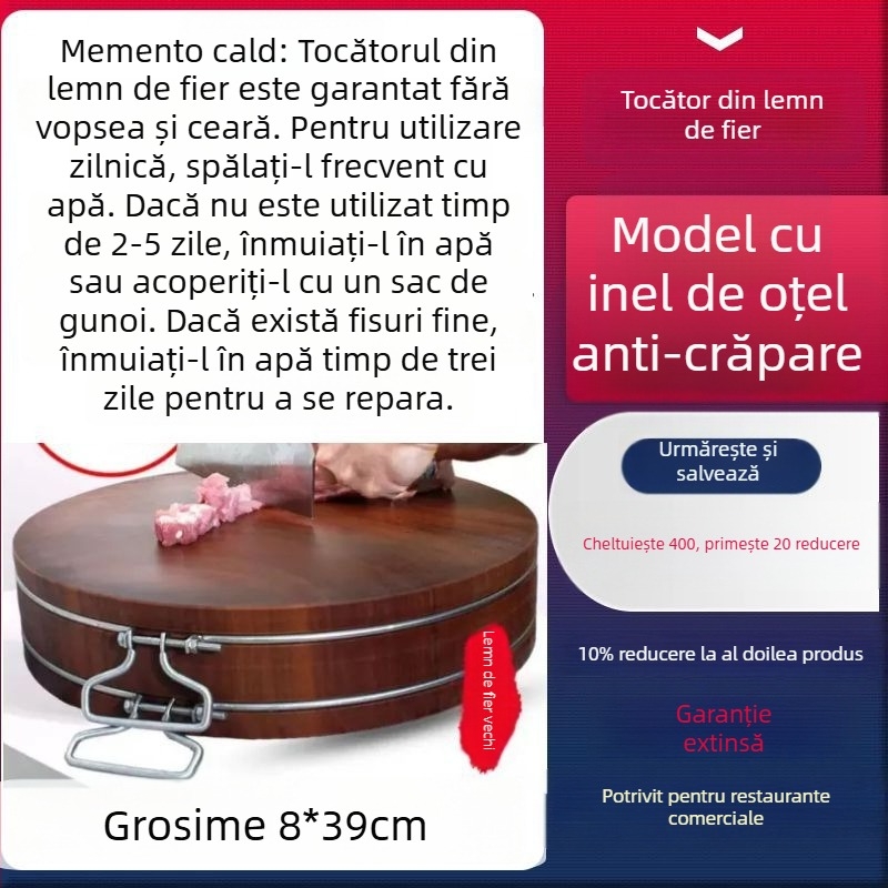 Daltă de tăiat vietnameză din lemn masiv de fier, placă rotundă din lemn pentru bucătărie, uz casnic