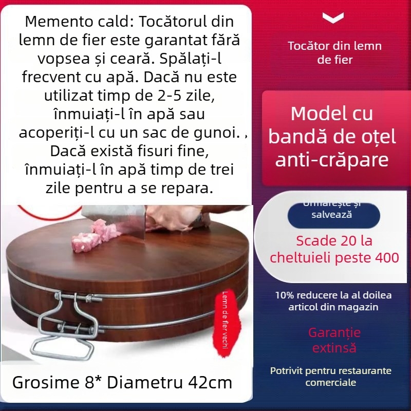 Daltă de tăiat vietnameză din lemn masiv de fier, placă rotundă din lemn pentru bucătărie, uz casnic
