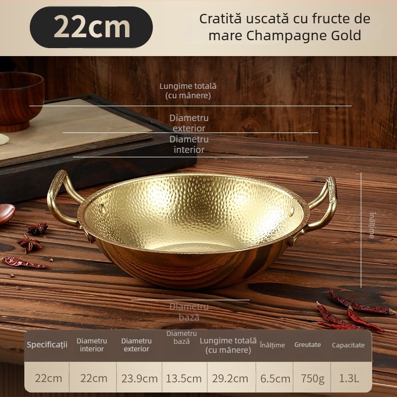 304 oțel inoxidabil, oală cu model de fulg de zăpadă și finisaj ciocănit, oală uscată cu arzător pe bază de alcool, oală sukiyaki, fructe de mare coreene, oală pentru o singură persoană